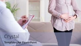  Presentation with pregnant woman doctor - Audience pleasing slides consisting of pregnant-woman-visiting-psychologist-doctor backdrop and a light blue colored foreground