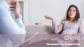  Presentation with doctor visiting family - Slides featuring pregnant-woman-visiting-psychologist-doctor background and a gray colored foreground
