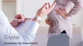  Presentation with pregnant woman doctor - Amazing PPT theme having pregnant-woman-visiting-psychologist-doctor backdrop and a light blue colored foreground