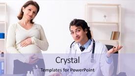  Presentation with pregnant woman doctor - Presentation enhanced with pregnant woman visiting young male background and a  colored foreground
