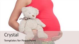  Presentation with pregnant woman - Colorful PPT theme enhanced with pregnant woman with a teddy isolated on a white background backdrop and a soft green colored foreground