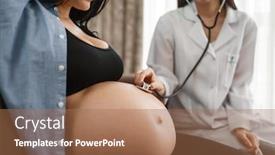  Presentation with pregnant woman - Cool new PPT theme with pregnant-woman-with-belly backdrop and a coral colored foreground