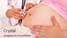  Presentation with pregnant woman doctor - Colorful presentation design enhanced with pregnant woman with doctor isolated backdrop and a lemonade colored foreground