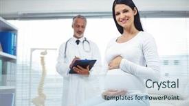  Presentation with pregnant woman doctor - Beautiful PPT theme featuring pregnant woman with doctor in clinic backdrop and a sky blue colored foreground
