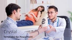  Presentation with pregnant woman doctor - PPT theme featuring pregnant-woman-with-her-husband background and a light blue colored foreground