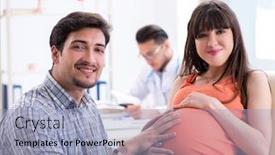  Presentation with pregnant woman doctor - Cool new slide deck with pregnant-woman-with-her-husband backdrop and a light blue colored foreground