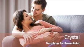  Presentation with medicine pregnant woman - Cool new PPT theme with unborn child - pregnant woman with husband sitting backdrop and a coral colored foreground