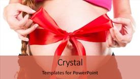  Presentation with red bow - Beautiful presentation design featuring pregnant woman with red silk bow on stomach backdrop and a red colored foreground