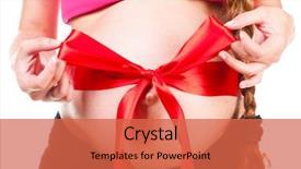 Presentation with red bow - Beautiful PPT theme featuring pregnant woman with red silk bow on stomach backdrop and a red colored foreground