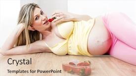  Presentation with strawberries - Colorful slide set enhanced with pregnant woman with strawberries lying on the floor backdrop and a lemonade colored foreground