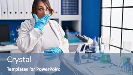  Presentation with pregnant woman - PPT layouts featuring pregnant-woman-working-at-scientist background and a ocean colored foreground