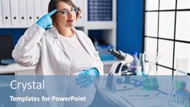  Presentation with pregnant woman - Theme having pregnant-woman-working-at-scientist background and a teal colored foreground