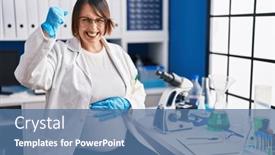  Presentation with mad scientist - Presentation design consisting of pregnant-woman-working-at-scientist background and a ocean colored foreground