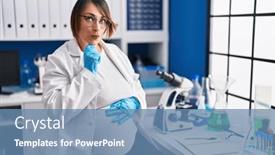  Presentation with pregnant woman - PPT theme enhanced with pregnant-woman-working-at-scientist background and a teal colored foreground