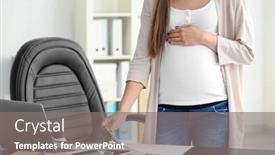  Presentation with home office - Beautiful theme featuring pregnant woman working in home office backdrop and a gray colored foreground