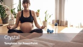  Presentation with pregnant woman - PPT theme featuring pregnant-woman-working-out-doing background and a coral colored foreground