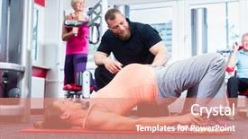  Presentation with pregnant - Audience pleasing theme consisting of pregnant woman working out with personal trainer at the gym backdrop and a coral colored foreground