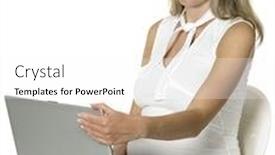  Presentation with notebook - Colorful presentation design enhanced with pregnat woman with notebook backdrop and a white colored foreground