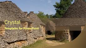  Presentation with prehistoric - Colorful presentation theme enhanced with prehistoric-houses-in-the-village backdrop and a tawny brown colored foreground