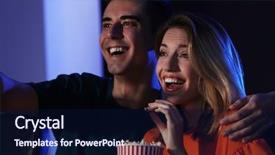  Presentation with movie cinema or theater audience - Beautiful theme featuring premier - young couple watching movie backdrop and a navy blue colored foreground