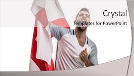  Presentation with english - PPT theme with premier league - english fan celebrating on white background and a light gray colored foreground