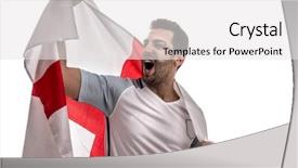  Presentation with english - Slide deck having premier league - english fan celebrating on white background and a  colored foreground