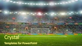  Presentation with soccer field - Presentation theme having premier league - soccer ball on the field background and a tawny brown colored foreground