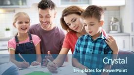  Presentation with children parents - Presentation theme consisting of premios - little children with parents doing background and a ocean colored foreground