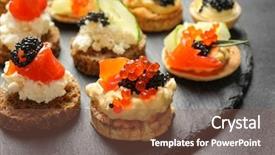  Presentation with dark blue black slate - Slides with premium - delicious canapes with black caviar background and a violet colored foreground