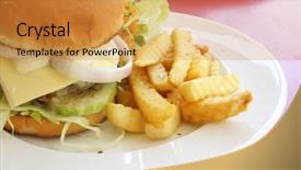 Presentation with burger fries - Theme featuring premium burguers - burger and fries background and a  colored foreground