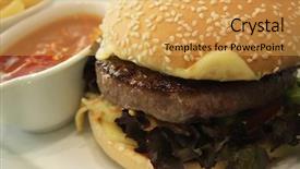  Presentation with fancy - PPT theme having premium burguers - fancy cheeseburger with french fries background and a  colored foreground