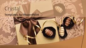  Presentation with gift ribbon - PPT theme consisting of premium-date-chocolates background and a coral colored foreground