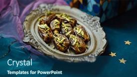  Presentation with food quality - Presentation theme with premium-quality-gourmet-dates-served background and a ocean colored foreground