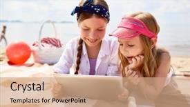  Presentation with weekend - Amazing presentation having prenant - two curious girls with tablet backdrop and a  colored foreground