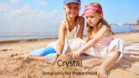  Presentation with cute - Slide set having prenant - two happy cute girls sitting background and a  colored foreground