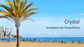  Presentation with footprints and sand beach - Audience pleasing PPT theme consisting of prenant - view of levante beach backdrop and a light blue colored foreground