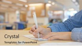  Presentation with library management system archive - Slide set enhanced with prenant - woman do her homework background and a soft green colored foreground