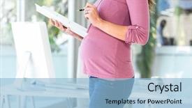  Presentation with home documents - Cool new presentation theme with prenatal - midsection of businesswoman standing backdrop and a light blue colored foreground