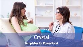  Presentation with doctor visiting family - Presentation theme featuring prenatal - pregnant woman visiting doctor background and a ocean colored foreground