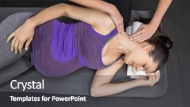  Presentation with exercise trainer - Slide set having prenatal - trainer massaging pregnant woman background and a dark gray colored foreground