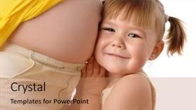  Presentation with pregnant mother - Presentation theme enhanced with prenatal care - happy daughter embrace her pregnant background and a coral colored foreground