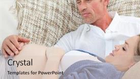  Presentation with happy birthday for husband - Presentation theme with prenatal care - happy pregnant woman with her background and a lemonade colored foreground