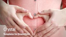  Presentation with pregnant woman - Slides enhanced with prenatal care - male and female hands background and a  colored foreground