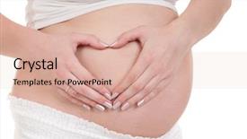 Presentation with heart in hands - Presentation design consisting of prenatal care - pregnant woman holding her hands background and a coral colored foreground