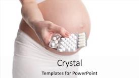  Presentation with pregnant - Slides enhanced with prenatal danger - pregnant woman holding pills isolated background and a white colored foreground