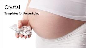  Presentation with pregnant woman - PPT theme enhanced with prenatal danger - pregnant woman holding pills isolated background and a sky blue colored foreground