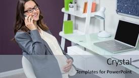  Presentation with prenatal - Theme enhanced with prenatal screening - pregnant woman on the phone background and a  colored foreground