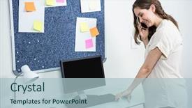  Presentation with prenatal - Colorful slide set enhanced with prenatal screening - pregnant woman on the phone backdrop and a  colored foreground