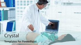  Presentation with pregnant woman - PPT theme featuring prenatal screening - pregnant woman undergoing ultrasound test background and a light blue colored foreground