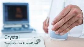  Presentation with pregnant woman - Colorful presentation theme enhanced with prenatal screening - pregnant woman undergoing ultrasound test backdrop and a sky blue colored foreground